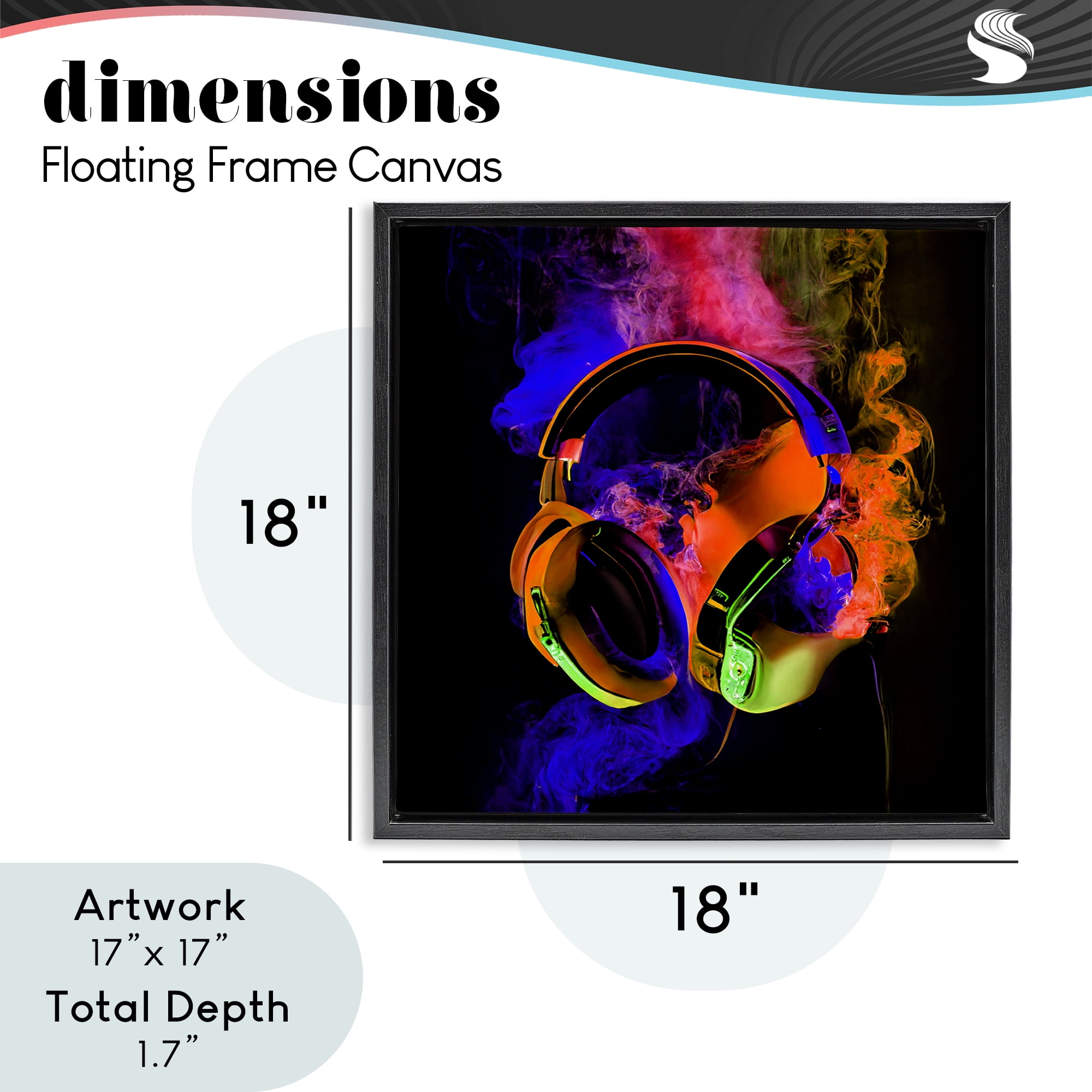 Power Play Headphones Black Framed Floater Canvas Wall Art, design by Sasha