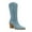 Blue Denim, variant on FSJ Women Pointed Toe Embroidered Mid Calf Boots Side Zipper Stacked Chunky High Heels Comfortable Outdoor Cowboy Boots Size 8 Blue