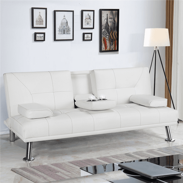 Yaheetech Modern Faux Leather Futon Sofa Bed With Armrest Home Recliner Couch White Com Yaheetech Modern Faux Leather Futon, Futon Sofa Bed Modern Faux Leather Couch