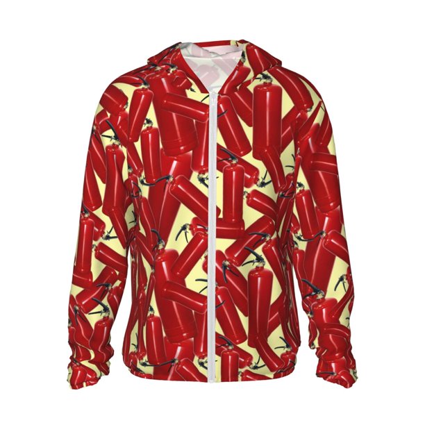 Balery Fire Extinguisher Sudadera ligera de manga larga con capucha y protección solar UPF 50+ para hombre y mujer, ideal para pesca y running-Small