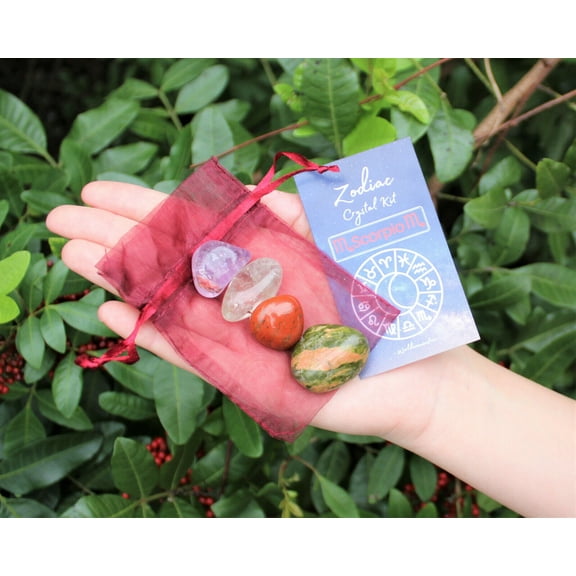Scorpio Zodiac Crystal Kit, 4 Birthstones in an Organza Pouch, Rough or Tumble!