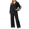 thumbnail image 4 of Wutalume Women's 2-Piece Ribbed Knit Casual Set, Comfortable Half Zip Tracksuit Top and Wide Leg Joggers, Sporty Loungewear,Black L, 4 of 6