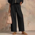thumbnail image 4 of Xunmmm Women's Cotton Linen Two Piece Set Loose Fit Half Sleeve Zipper Shirt and Wide Leg Pant Casual Summer 2 Piece Set for Women Linen Pants Set Outerwear, 4 of 5