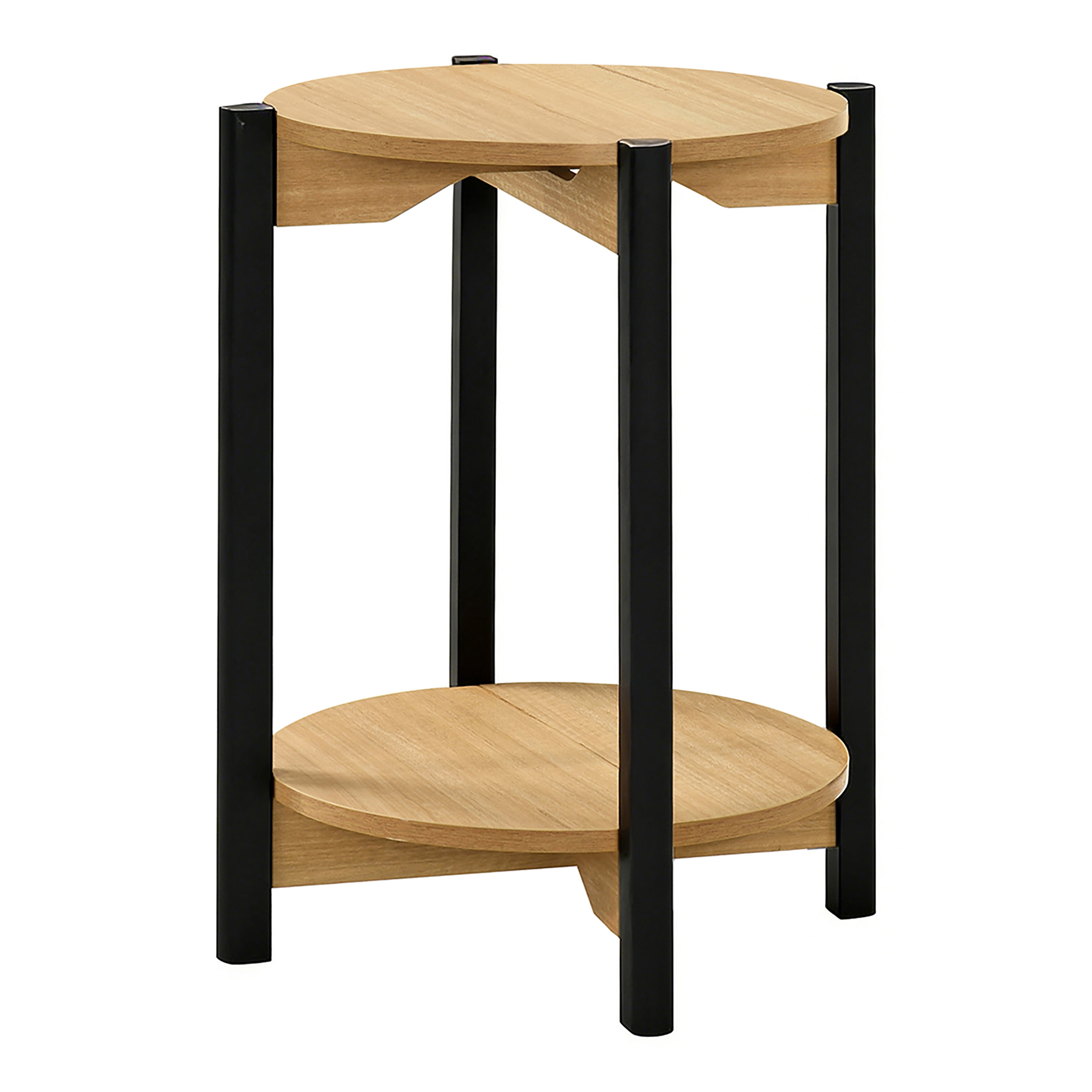 Furniture of America Afra Modern Wood Round End Table with Open Bottom Shelf, Oak