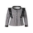thumbnail image 4 of MesaSe Ruffle PU Leather Houndstooth Shirts for Women Slim Long Sleeve Button Down Office Shirts Jacket  Black M, 4 of 7