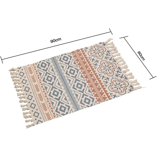 Alfombra para Interiores y Exteriores, Alfombra de Algodón Bohemio con Flecos, Alfombra de área peque?a Tejida a Mano para el Dormitorio de la Sala de Estar, Alfombra de dise?o Moderno para el hogar, Banba de 60x90 cm ShuxiuWang 8390605062759