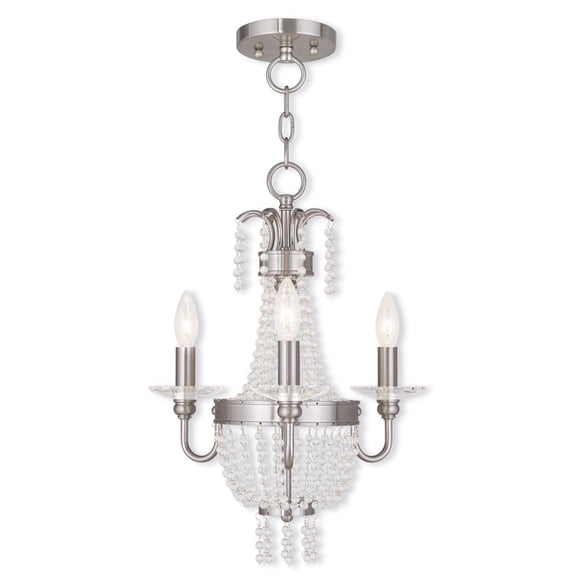 3 Light Brushed Nickel Mini Chandelier/Ceiling Light fixture with Clear Crystals Shade