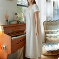 thumbnail image 3 of HLSOHJP Women's Cotton Victorian Nightgown Short Sleeve Pj Soft Pajama Dress Long Sleepwear Off Shoulder Sleep Shirt Frilly, 3 of 8