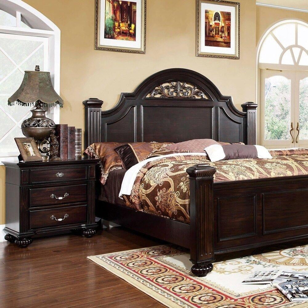 Vame Traditional Dark Walnut Solid Wood Queen 3-Piece Bedroom Set