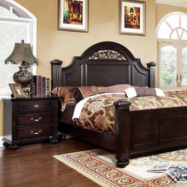 Brown Cherry Solid Wood Queen Bedroom Set 3pcs FOA CM7277-Q Bellefonte - Walmart.com