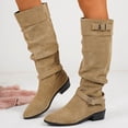 thumbnail image 4 of Women’s Fall Winter Suede Knee High Boots Belt Buckle Height Increasing Mid Block Heel Fashion Tall Boots Khaki 9.5(43), 4 of 8