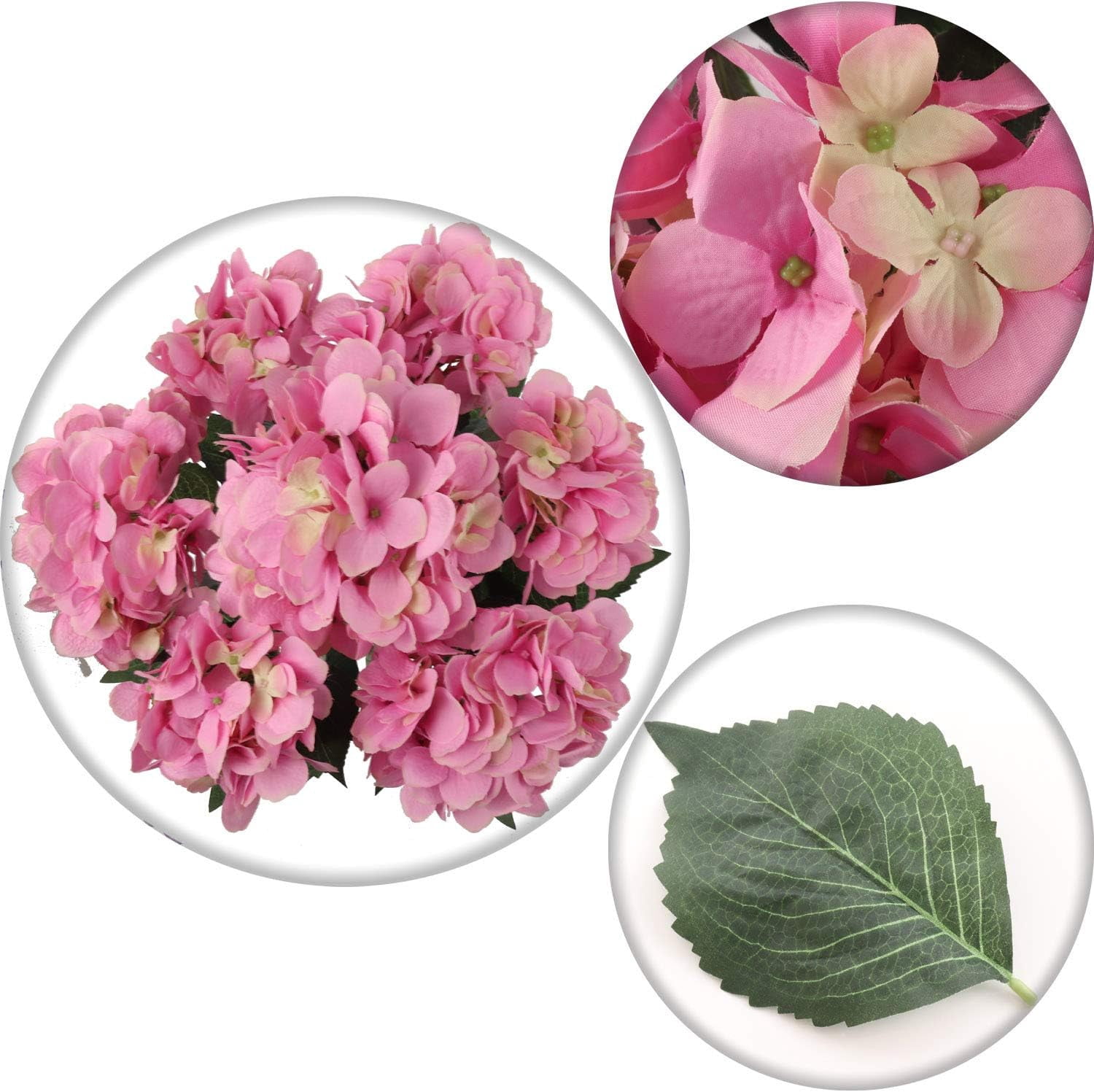 20-Inch Hydrangea Bush with 7 Heads Pink – Artificial Silk Flower Bouquet for Home, Wedding & Event Décor