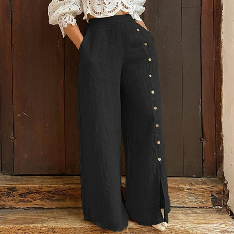Palazzo Pants for Women High Waisted Buttons Wide Leg Pants Split