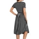 thumbnail image 2 of Vestido de primavera para mujer, manga corta, bolsillo, modesto, casual, a media rodilla, a rayas, negro, S, 2 of 6