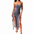 thumbnail image 3 of Women Summer Elegant Strapless Tube Midi Bodycon Dresses Irregular Ruffle Tassel Party Dress, 3 of 9