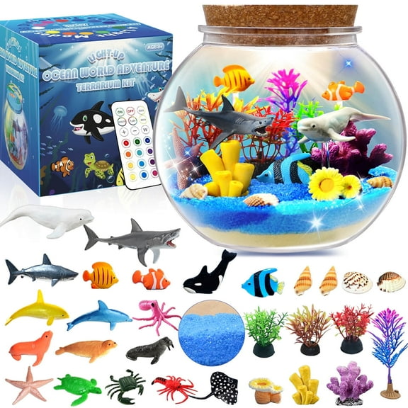 Ocean Light Up Terrarium Craft  Kit for Kids - LED Night Light Ocean Birthday Gift for Girls & Boys Ages 4 5 6 7 8-12, Kids Arts & Crafts Kit