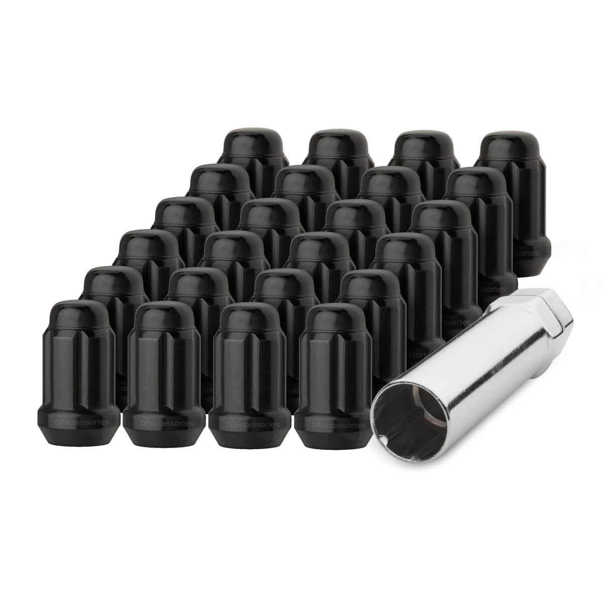 24 Black 7/1620 Closed End Spline Tuner Lug Nuts for Aftermarket