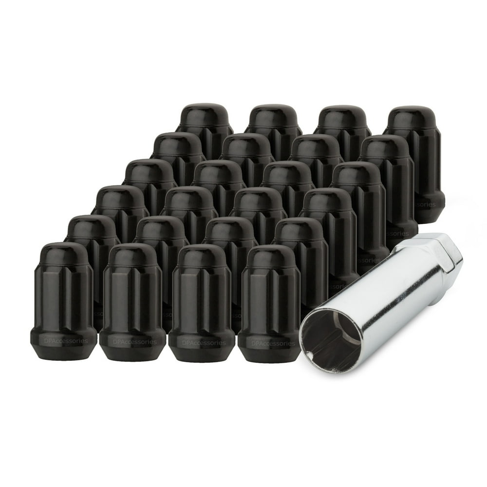 24 Black 7/1620 Closed End Spline Tuner Lug Nuts for Aftermarket