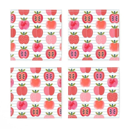 

Linen Cotton Canvas Cocktail Napkins (Set of 4) - Pink Lady Notebook Stripe Fruit Back School Watercolor Painterly Autumn Teacher Kitchen Food Print Cloth Cocktail Napkins by Spoonflower