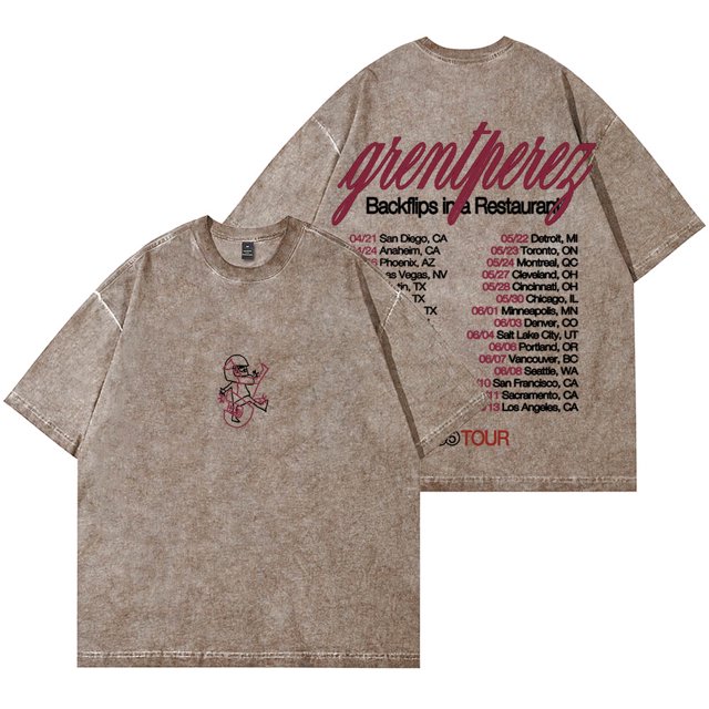 Grentperez Backflips In A Restaurant Tour Wash T-Shirts Unisex Fashion Cotton Short Sleeve Tee