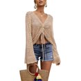 thumbnail image 2 of XINQIHANG Womens Boho Off Shoulder Sheer Crop Tops Bell Sleeve Flowy Oversized Crochet Ruched Pullover Sweaters, 2 of 6