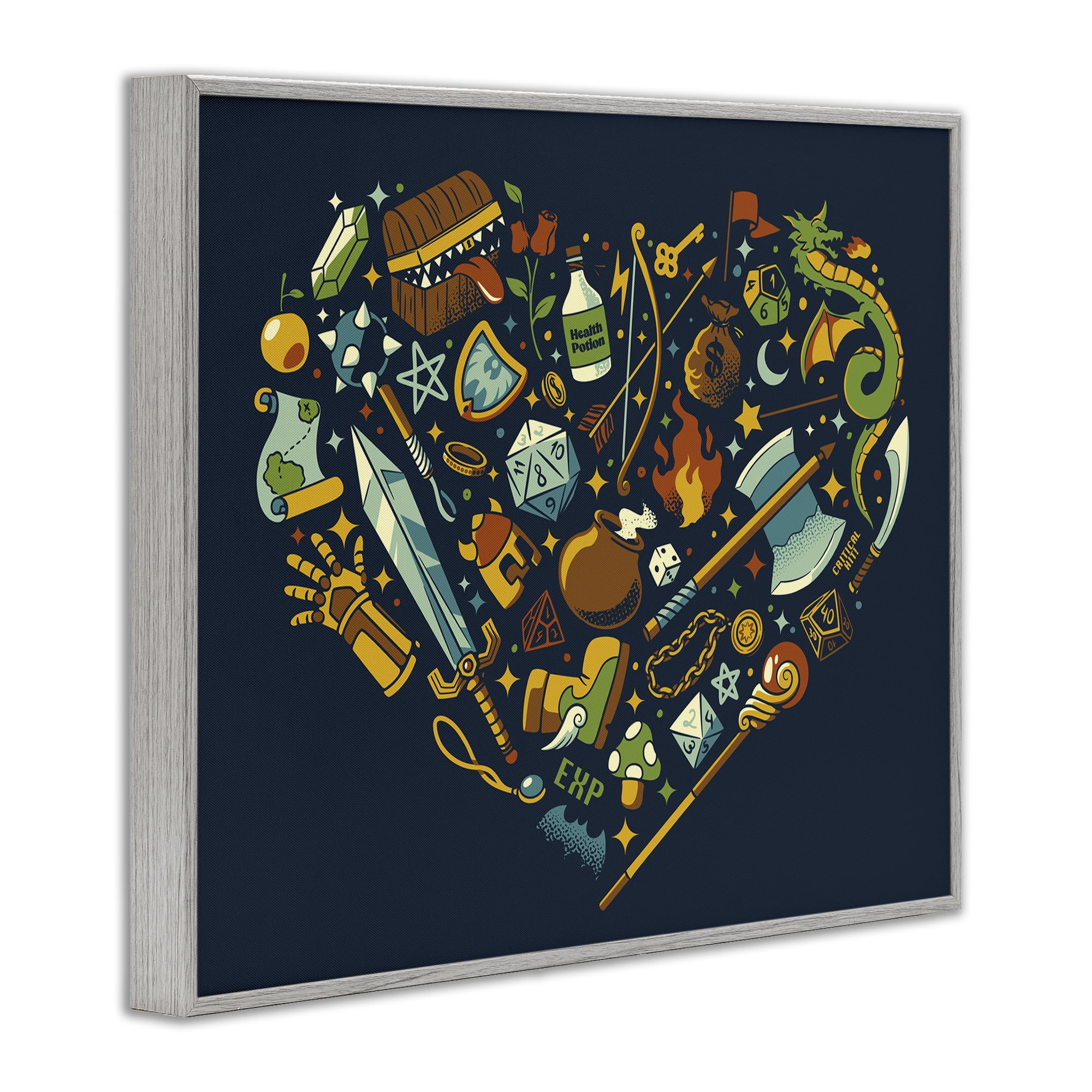 Stupell Industries Board Game RPG Trinkets Gray Framed Giclee Art, design by Tobe Fonseca