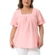 thumbnail image 1 of Blusa de verano casual con escote cuadrado, mangas con volantes y pliegues en la parte delantera, talla 1X, color rosa, para mujeres de talla grande, de Agnes Orinda, para Pascua., 1 of 6
