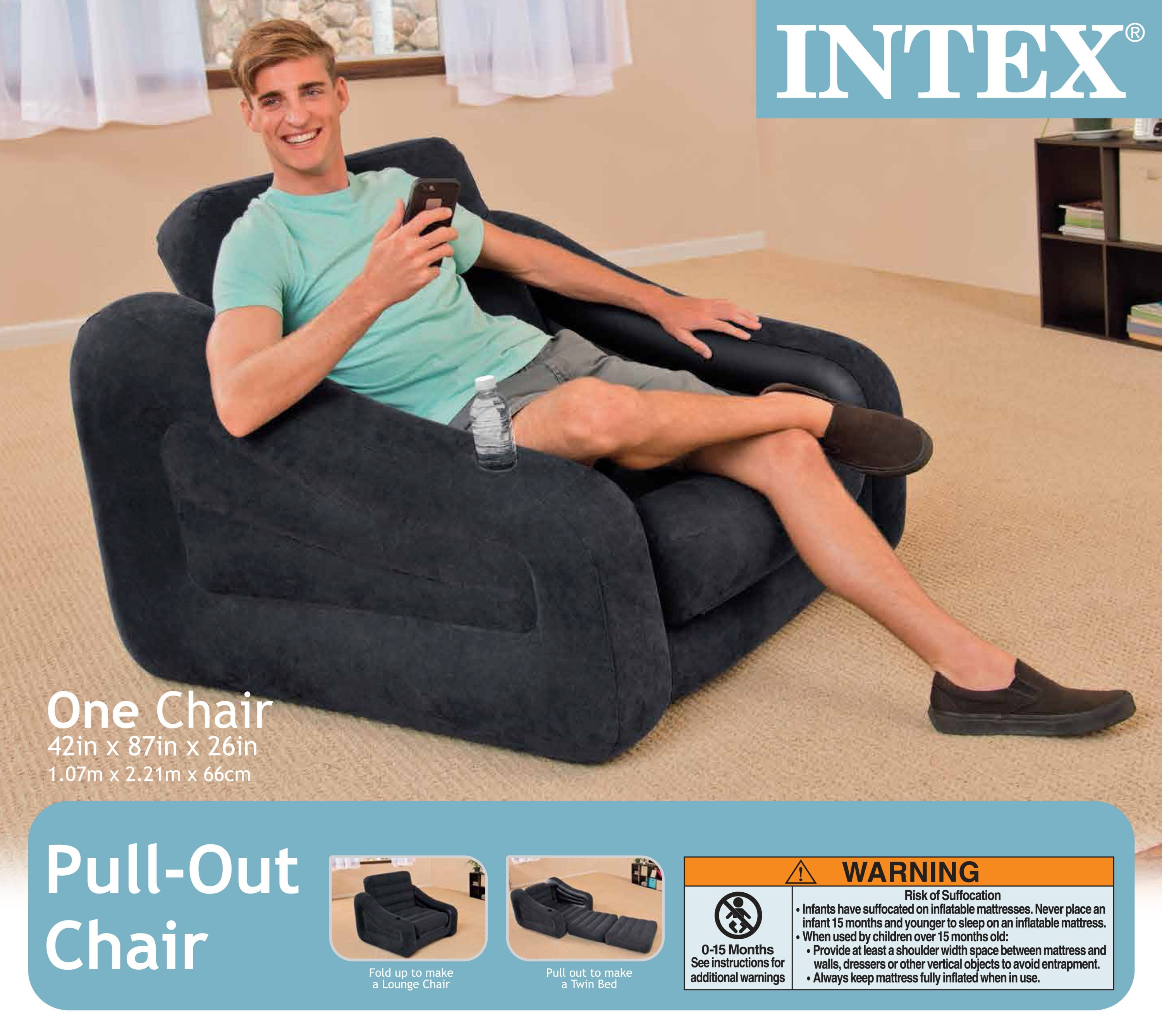 Intex Inflatable Pull Out Chair And Twin Bed Air Mattress Sleeper 2 Pack Walmart Com Walmart Com