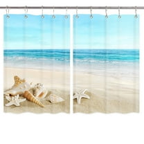 Starfish Beach Theme Kitchen Windows Curtain Fabric, Tropical Sea Waves Seashell Conch Hawaiian Seaside Scene, Ocean View Cloth Kitchen Curtains,Beach Kitchen Curtains Sets for Windows,55X39in