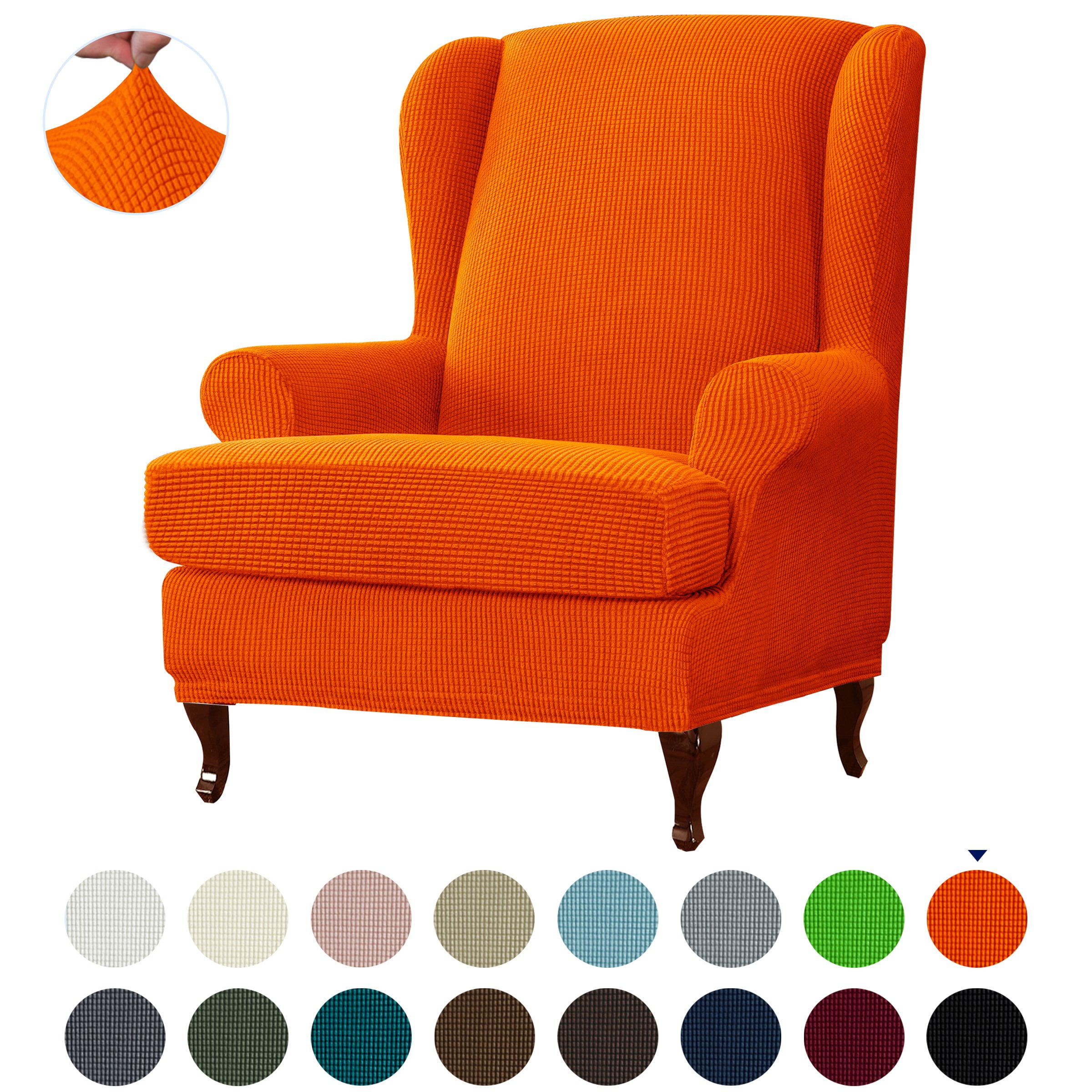 Subtrex Stretch 2Piece Textured Grid Wingback Chair Slipcover, Orange