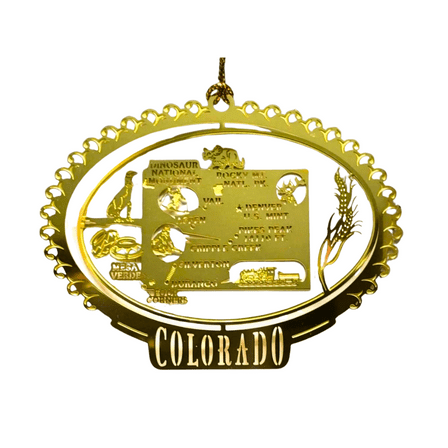 Nations Treasures Colorado State Landmarks Ornament, Brass, 3" x 2.5"