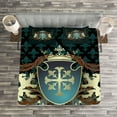 thumbnail image 3 of Ambesonne Medieval Quilted Bedspread Set 3 Pcs, Middle Ages Coat of Arms, Queen Size, Teal Black Cinnamon, 3 of 3