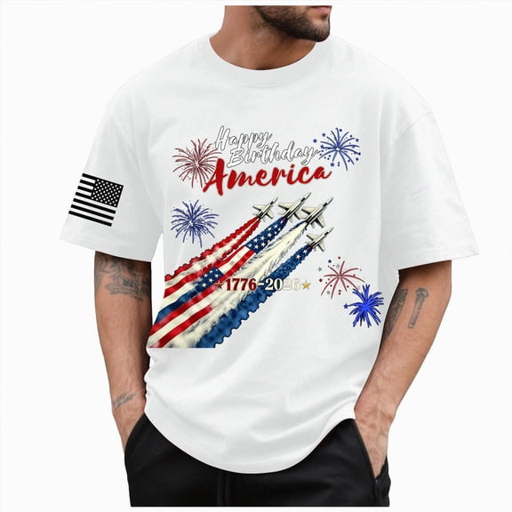 Ramiter Men's 250th America Anniversary Casual Printed T-Shirt American Flag Shirt Men 250 Years of Freedom Shirt(White,2XL)