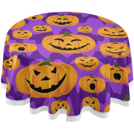 

Hyjoy 60 Halloween Pumpkin Round Tablecloth Table Cover Water Resistant Spill Proof Large Table Cover for Indoor & Outdoor Family Gathering Dinner BBQ Halloween Decoration