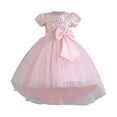 thumbnail image 3 of Curuila Toddler Kids Girls Tutu Dress Solid Color Sequins Short Sleeve Crew Neck Elegant Dresses With Bow Size 3-4 Years Pink, 3 of 9