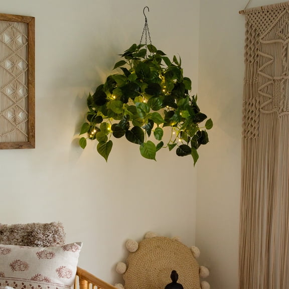 Nearly Natural Pre-Lit Philodendron Artificial Plant - 24" - Warm White LED Lights