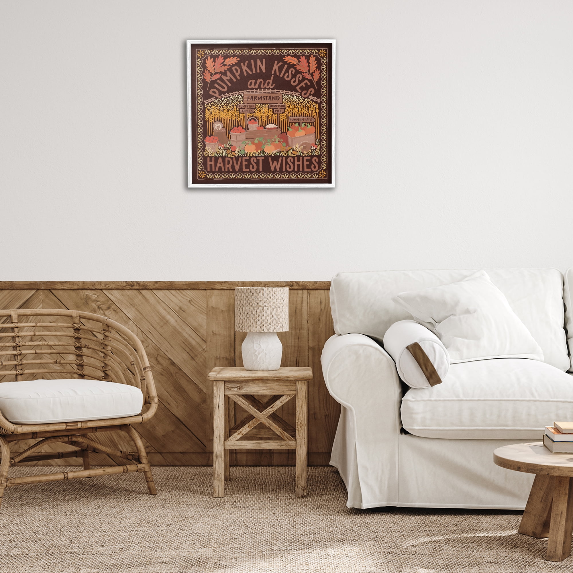 Stupell Industries Autumn Harvest Wishes Landscape Painting White Framed Art Print Wall Art, 24 x 24