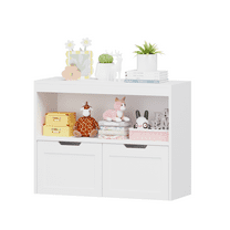 White Kids Toy Storage Organizer with 2 Rolling Drawers, 31.5" W x 11.8" D x 24.2" H MDF Book & Toy Cabinet for Bedroom, Nursery and Playroom