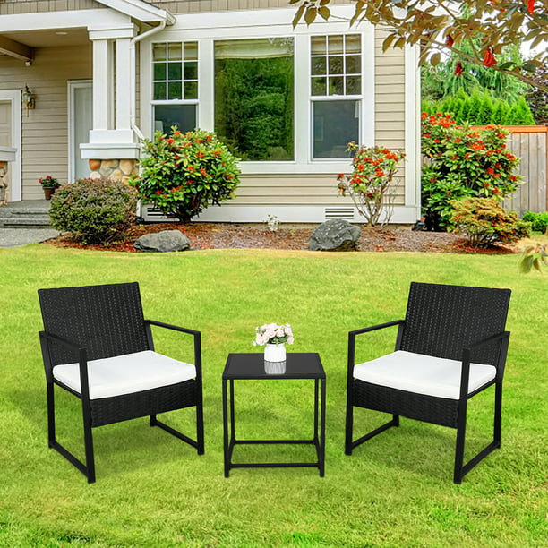 3 Pieces Outdoor Patio Furniture Sets Rattan Chair Wicker Set With Two Single Sofa Removable Cushions Tempered Glass Table Backyard Porch Garden Poolside Balcony Q16752 Com - Tangkula 3 Piece Patio Furniture Assembly Instructions