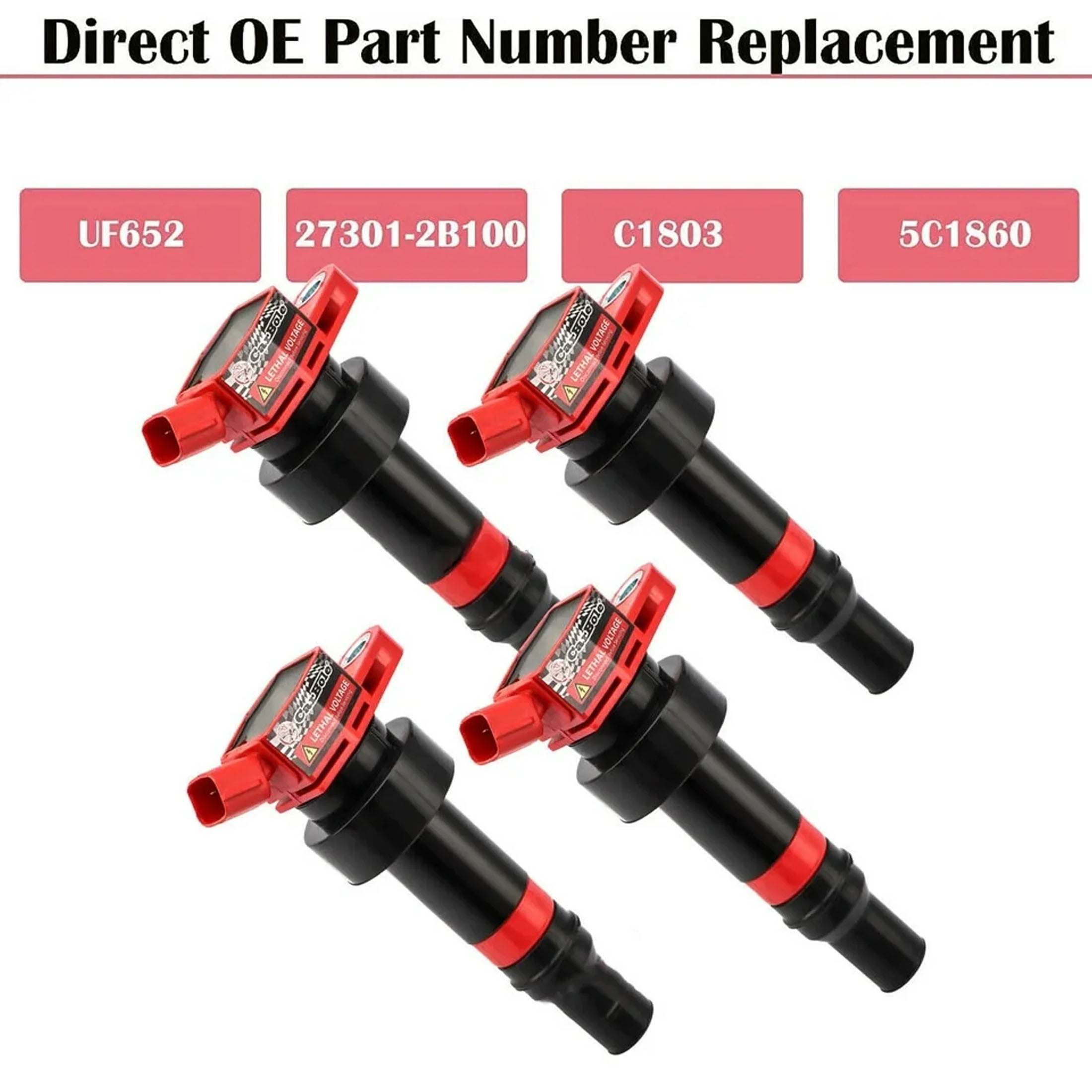 Set of 4 Ignition Coils pack and Spark Plugs UF652 Compatible with Hyundai Kia Dodge Accent Veloster Rio Soul Attitude - L4 1.6L