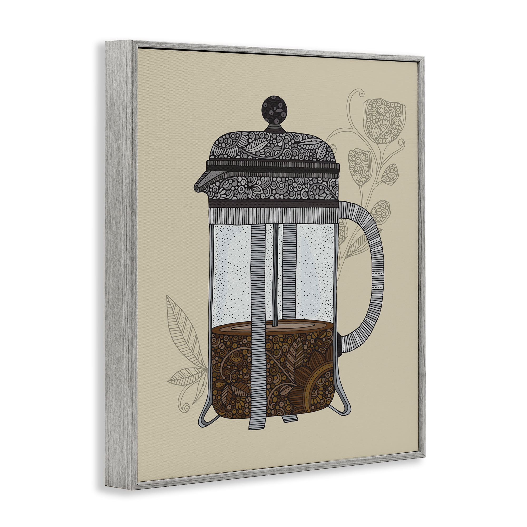 Stupell Industries French Press Coffee Food & Beverage Painting Gray Framed Art Print Wall Art, 11 x 14
