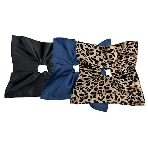ebukurty 3PCs Goody Brown, Blue and Black Hair Tie Soft Large Square Hair Ties No Damage