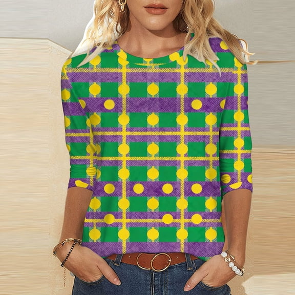 Wowcloth Woman's 3/4 Sleeve Carnival Round Neck Top for Parties and Everyday Wear