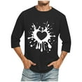 thumbnail image 2 of HaoXianJian Mens Heart Print Graphic Tees 3/4 Sleeve Tops Casual T Shirt Loose Basic Shirts Plus Size 2X 3X 5X, 2 of 5