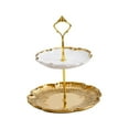 thumbnail image 3 of Soporte para pasteles, cupcakes, multiusos, con asa, bandeja para servir galletas de 2 niveles B Oro, 3 of 7