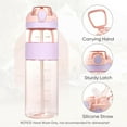 thumbnail image 2 of 28oz Water Bottle, Flip Top Water Bottle with Straw, Reusable Water Bottle with Carrying Loop, Leak-Proof Sports Water Bottle, BPA Free, for School, Travel, Outdoor, Pink, 2 of 8