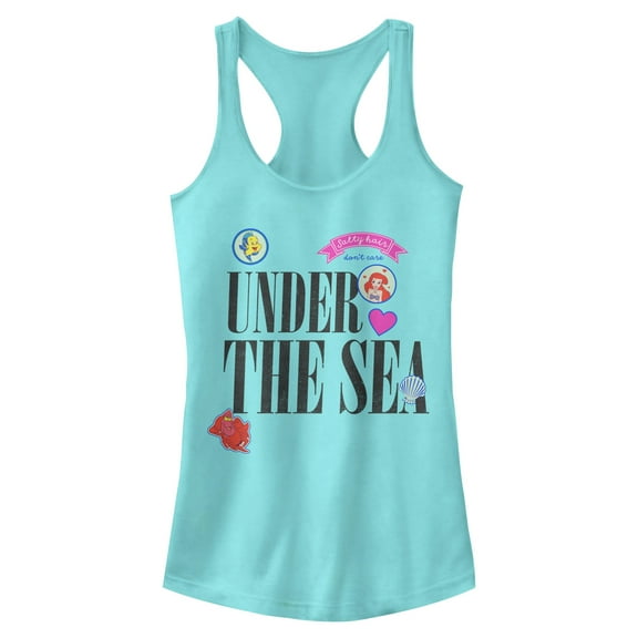 Junior's The Little Mermaid Ariel Stickers  Racerback Tank Top Cancun Large