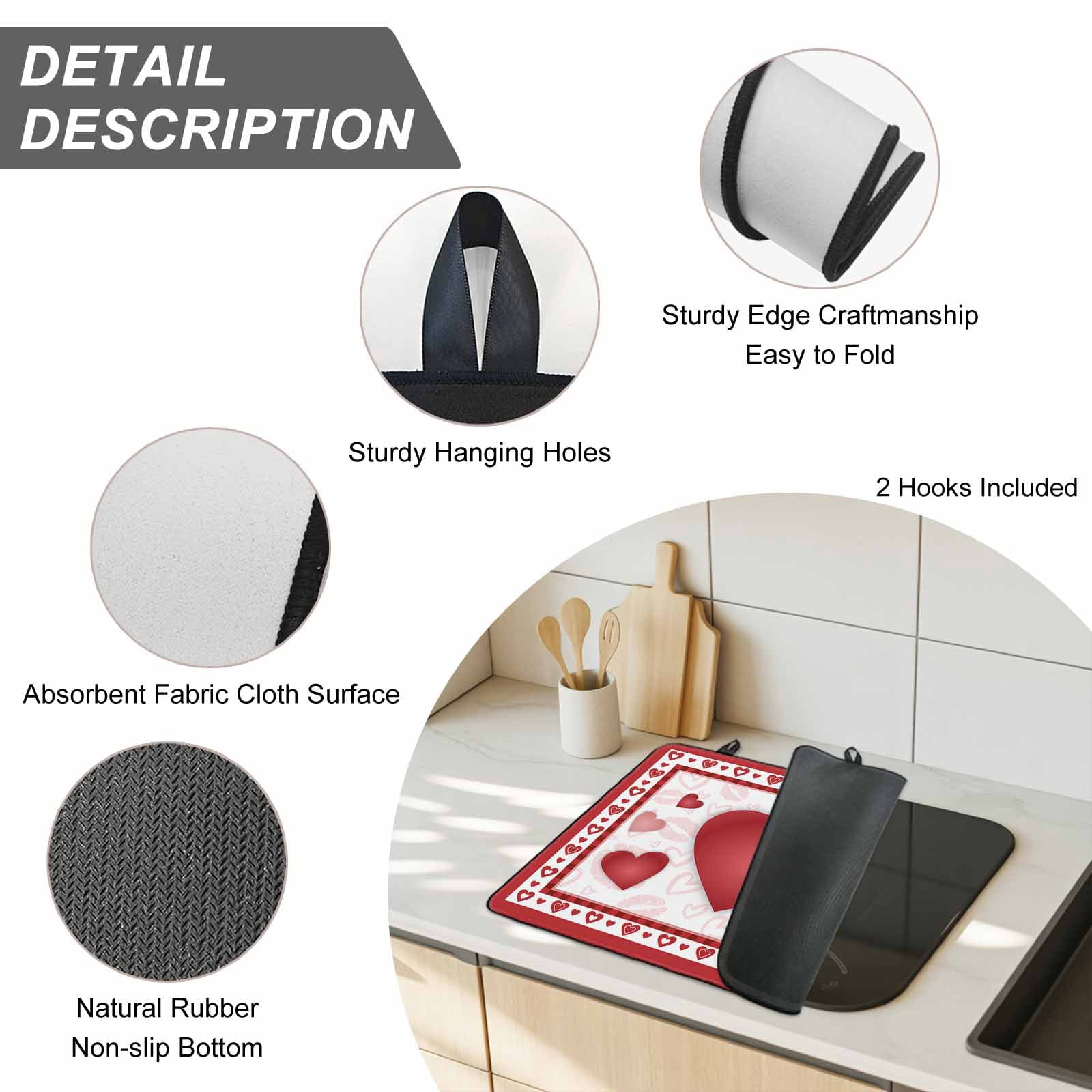 Valentines Stove Top Cover for Electric Stove, Heat-proof & Non Slip Glass Top Stove Cover Protector, Romantic Red Lips Love Heart Kitchen Flat Cooktop Rubber Mat 24x21 Inches
