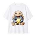 thumbnail image 4 of Women Oversized Drop‑Shoulder Cotton Tee, Cute Lop‑Eared Bunny Sailor Striped Outfit Holding Yellow Star Whimsical Casual T‑Shirt, 4 of 9