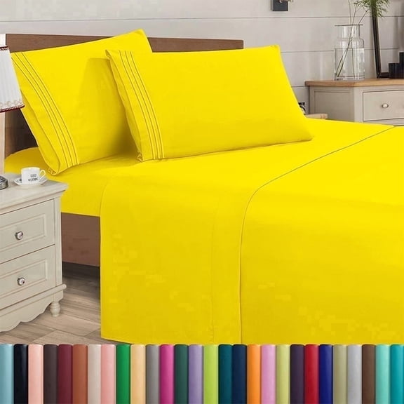 Elegant Comfort 4-Piece Twin Sheet Set, Deep Pocket Cooling Microfiber Bed Sheets, Yellow